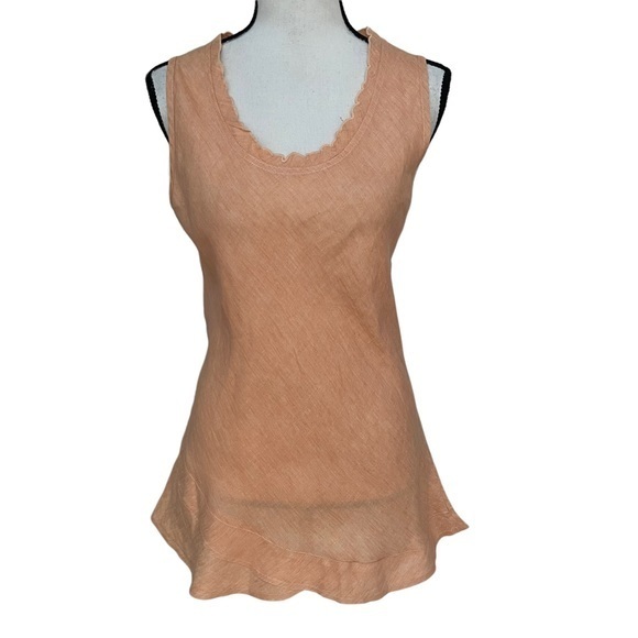 Flax linen flared peach color top/blouse size M. - Picture 1 of 5
